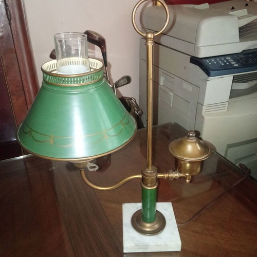 Bouillotte table lamp brass green metal shade like new