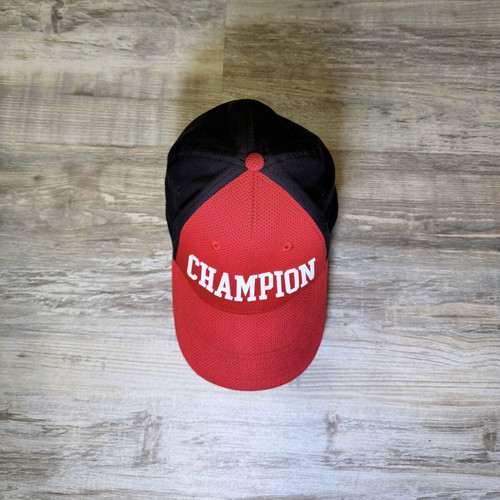 Champion mesh baseball cap used, red and navy blue adjustable hat