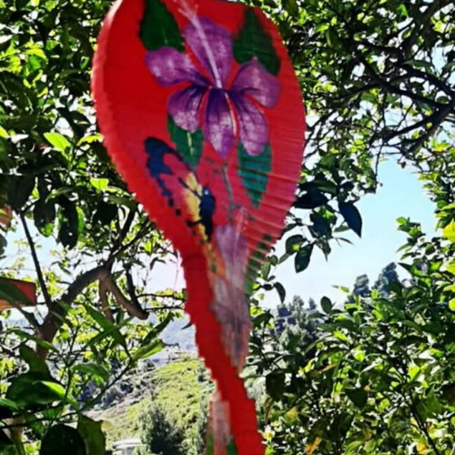 Wooden handmade hanging decoration new with painted orchids