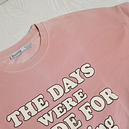 Bershka Unisex Pink Wide T-shirt Used with Logo