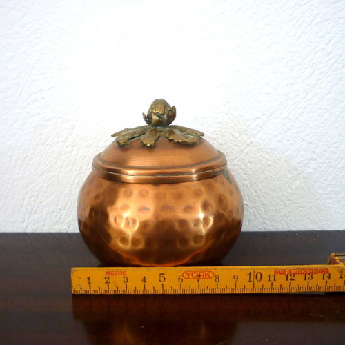 Vintage hammered bronze and copper fondue pot used