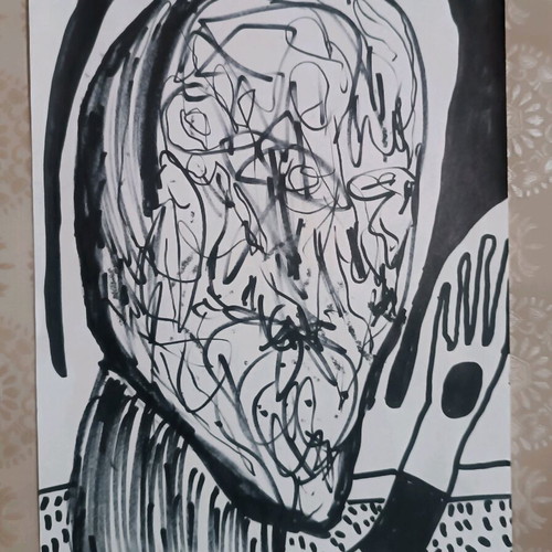 Outsider art painted with black marker on white A4 paper made to order
