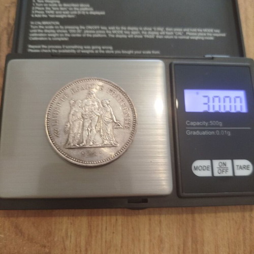 50 French Francs Coin like new, 30g silver 900, large 41mm
