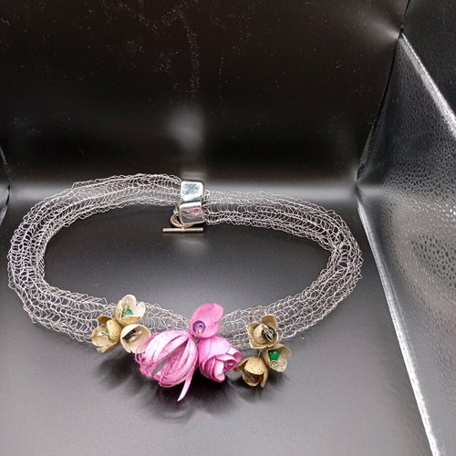 Handmade necklace with silk cocoons and semi-precious stones new