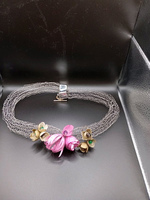 Handmade necklace with silk cocoons and semi-precious stones new