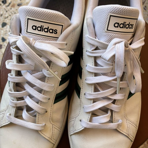 Adidas Grand Court sneakers like new, white with green and black stripes, size 46