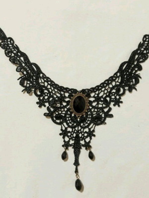 Statement gothic lace choker with black obsidian and teardrop beads new
