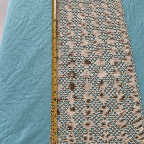Handmade table runner like new with geometric lace pattern