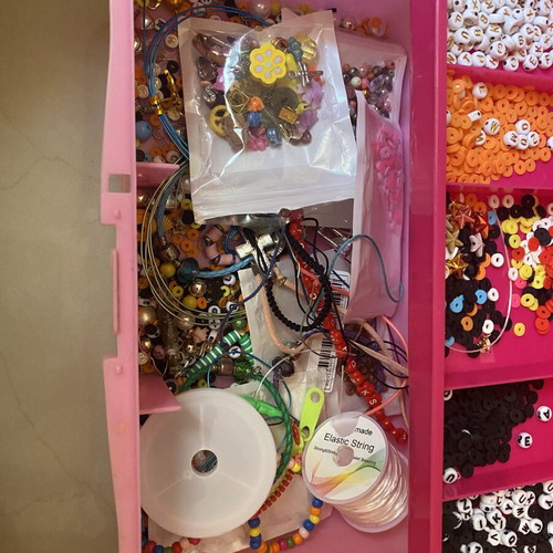 Multi-Tier Bead Craft Storage Box used, pink