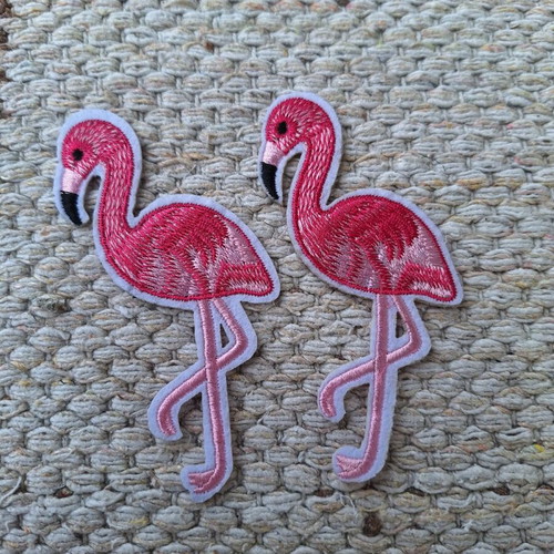 Flamingo iron-on patches new, set of 2 heat transfer motifs