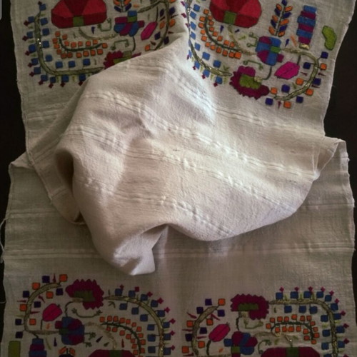 Tsevres vintage handmade embroidered cotton-silk fabric used
