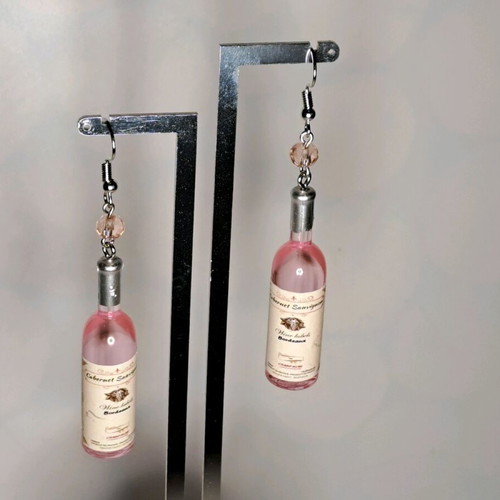 Handmade earrings wine bottle with crystals new