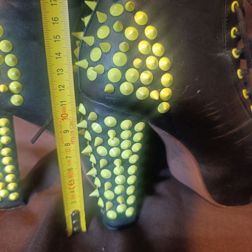 Red Lips boots with neon spikes 12cm heel, used, size 36