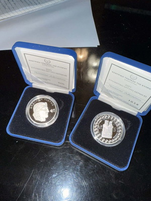 Silver collectible Cyprus euro coins proof, pair new