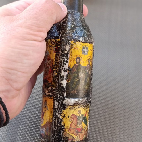 Holy Water Glass Bottle with Religious Icon Images