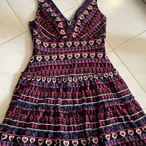 Anna Sui dress with embroidered hearts used, size 2, colorful