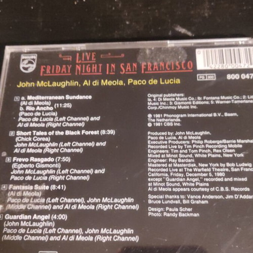 Al Di Meola John McLaughlin Paco De Lucia Live CD used