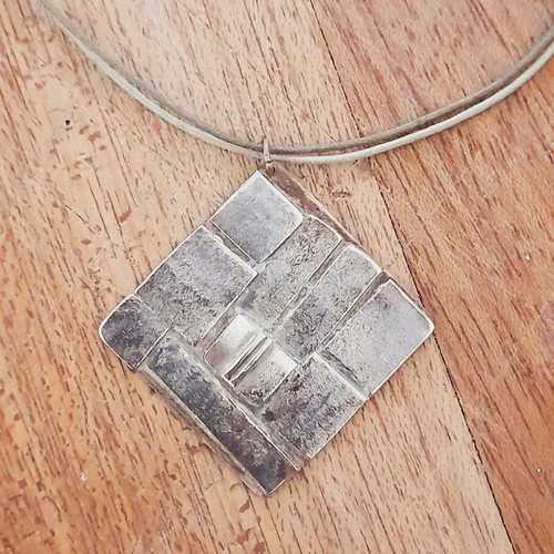Handmade necklace with copper base and silver plates, new