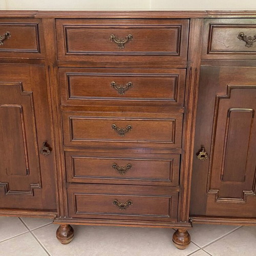 Vintage solid wood buffet with matching mirror
