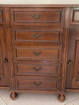 Vintage solid wood buffet with matching mirror