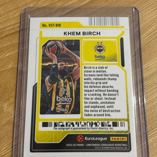 2025-26 Contenders EuroLeague Veteran Ticket Auto Khem Birch Holo like new