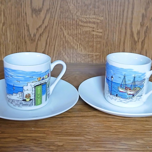 Souvenir coffee cups from Milos, set of 2