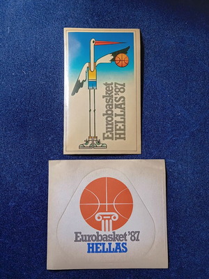 Σετ αυτοκόλλητα Eurobasket 1987 σαν καινούργιο, 2 συλλεκτικά αυτοκόλλητα