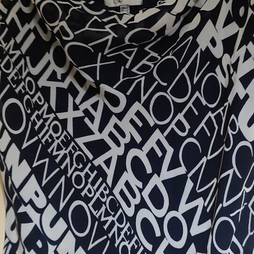 Nienhaus & Lotz women's dress with alphabet print and ruffles, like new