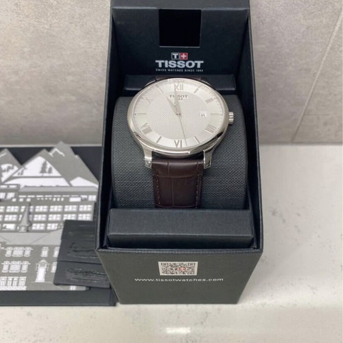 Tissot Tradition watch with brown leather strap