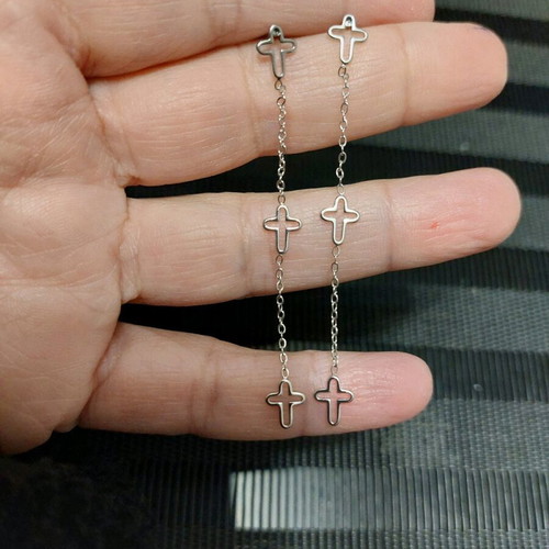 Dangling earrings new, stainless steel with silver cross detail