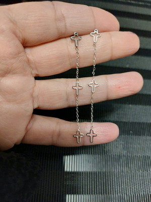 Dangling earrings new, stainless steel with silver cross detail