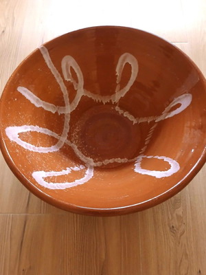 Clay kneading bowl handmade, used, diameter 50 cm height 19 cm