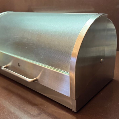 WMF Gourmet stainless steel bread box with glass cover