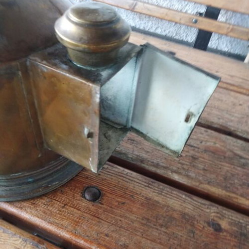 Nautical compass used vintage brass oil lamp Greek made 1935-45