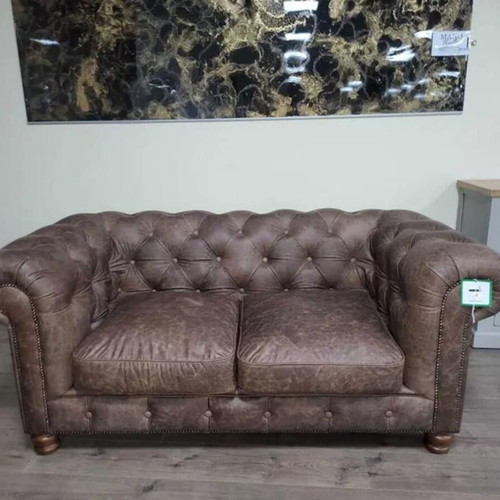 Antique Brown Leather Chesterfield Sofa Set Three- and Two-Seater New
