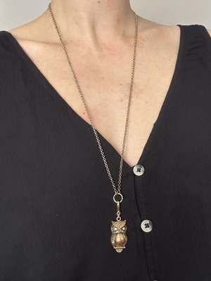 Pilgrim Gold Owl Necklace like new with diamond details