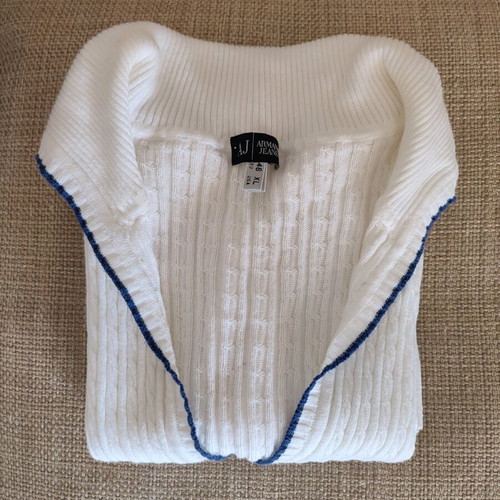 Armani Jeans short sleeve knit sweater white with navy blue detail like new