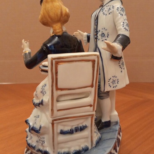 Vintage Japanese Porcelain Figurine Couple, 21cm, cobalt blue