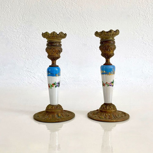 Bronze French vintage Sèvres style candlesticks used