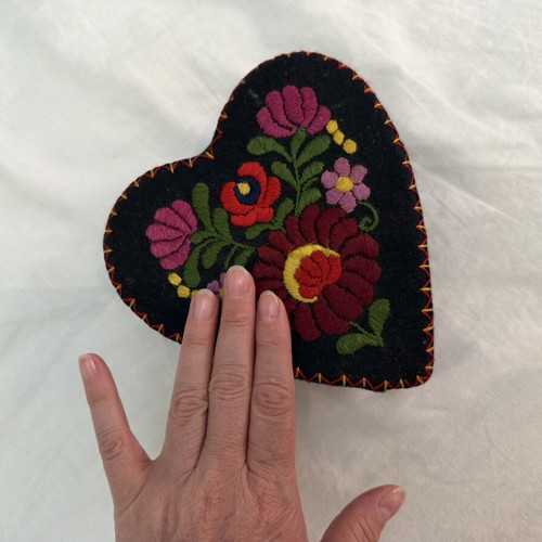 Vintage embroidered heart box used, handmade