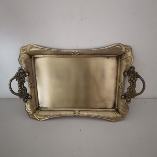 Brass serving tray with handles used, 1960s vintage