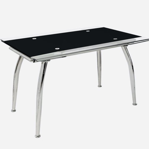 Extendable glass table used with chrome metal legs