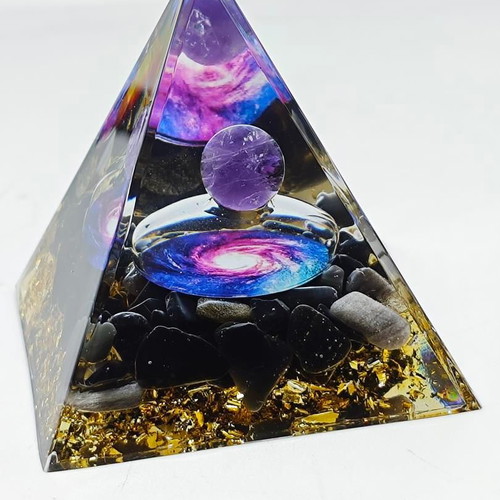Orgonite Pyramid with Amethyst and Galaxy Design like new