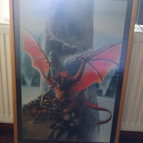 Fighter vs Dragon framed poster by Chris Achilleos new