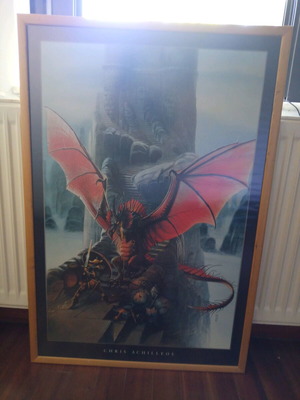 Fighter vs Dragon framed poster by Chris Achilleos new
