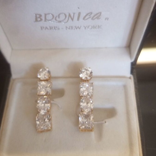 Silver 925 Women's Earrings gold color with crystal stones new