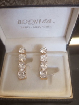 Silver 925 Women's Earrings gold color with crystal stones new