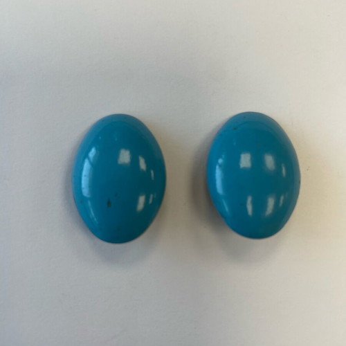 Vintage 70s metal earrings with clips, oval blue, used