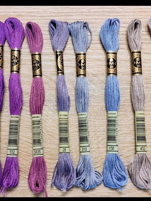 DMC embroidery threads mouliné new, purple and lilac