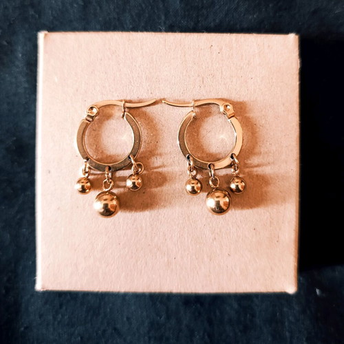 Boho hoop earrings new, gold-plated stainless steel with dangling elements